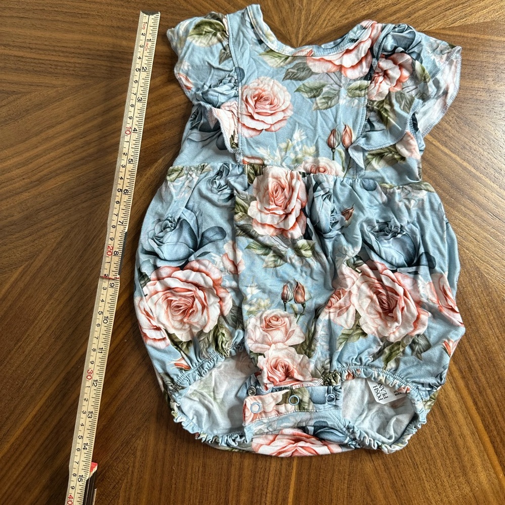Posh Peanut Blue Floral Bamboo Baby Bubble/Romper.